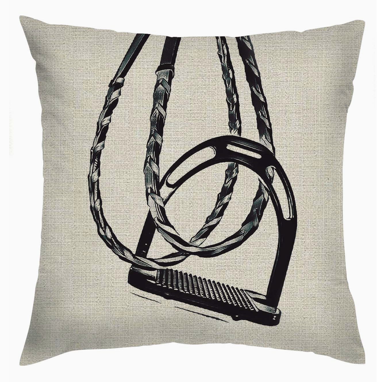 Linen Equestrian Stirrup Pillow 18x18