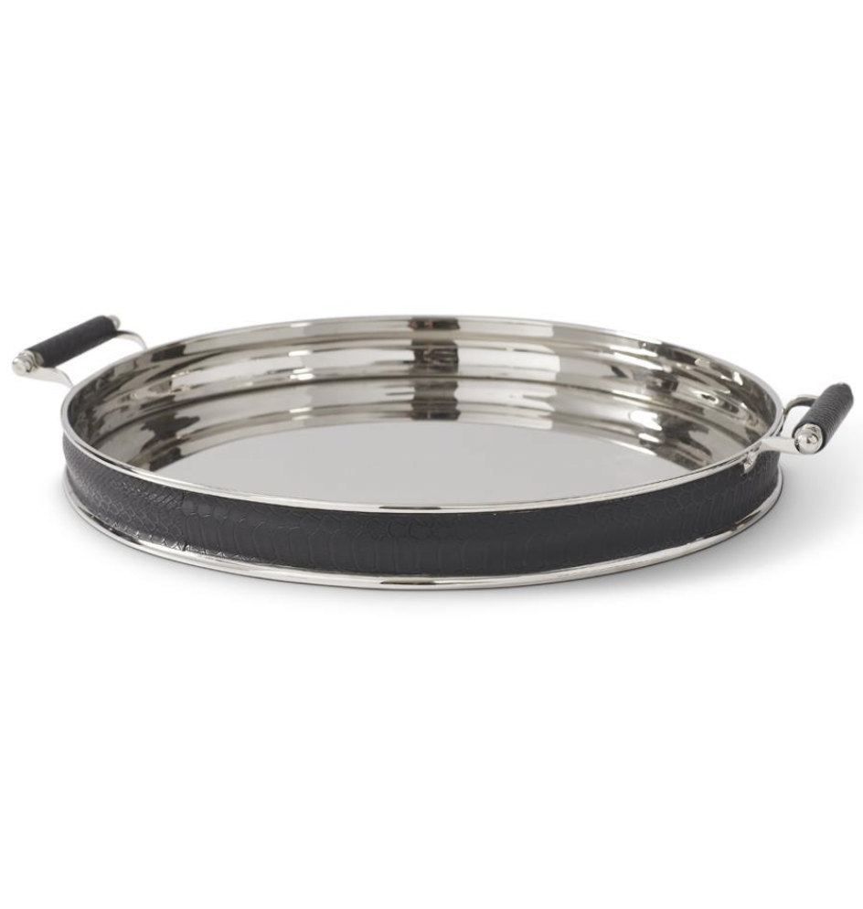 Black Leather Round Tray