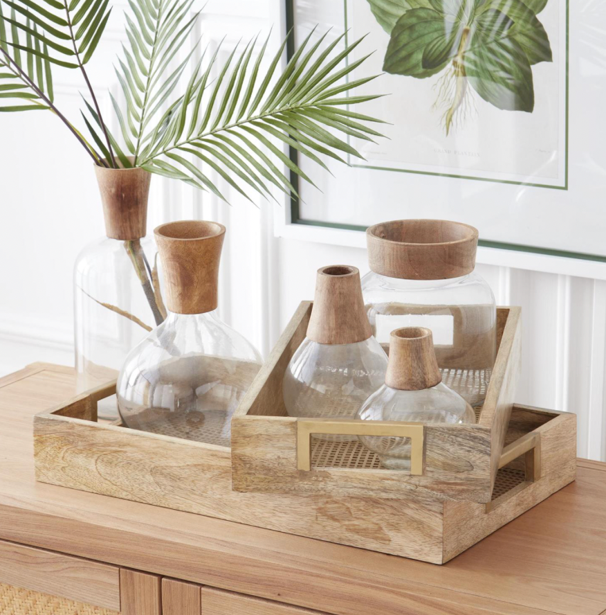 Medium Glass and Wood Vase