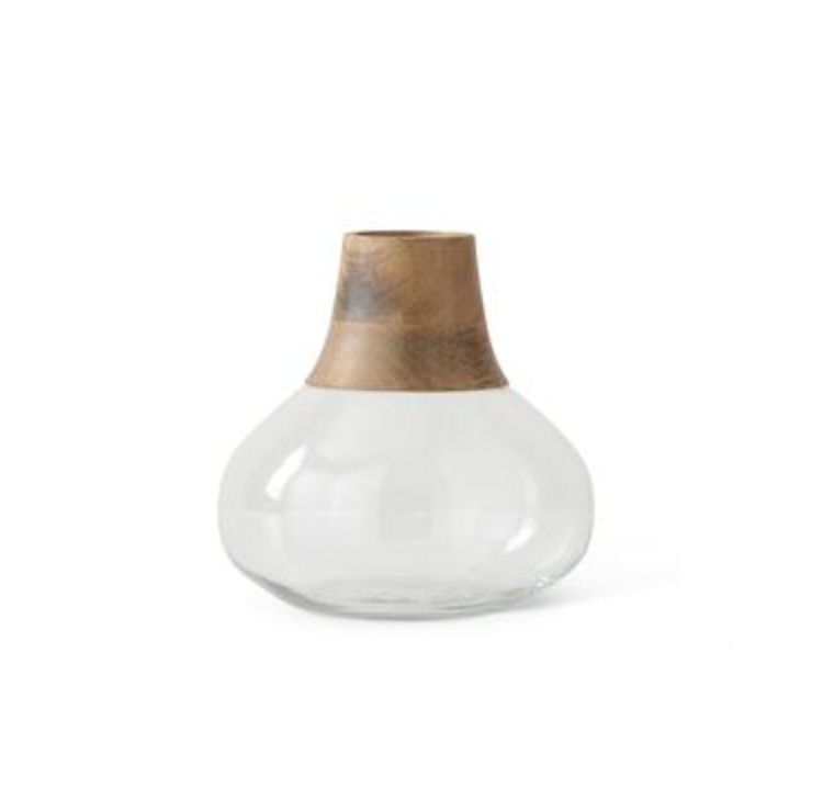 Small Glass and Wood Vase