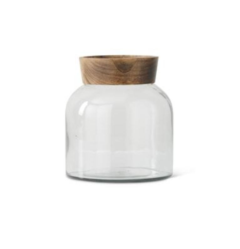 Large Square Glass and Wood Vase