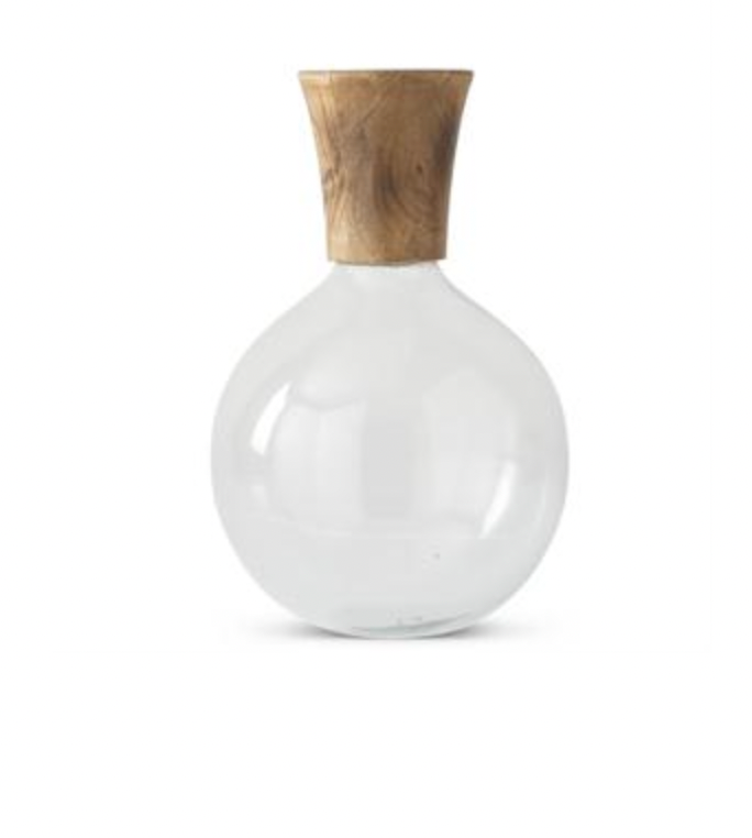 Large Circle Glass and Wood Vase