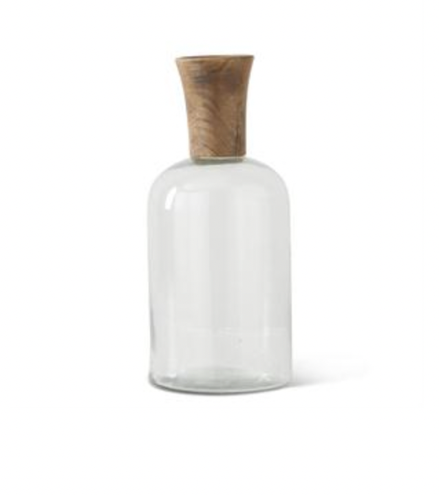 Large Tall Glass and Wood Vase