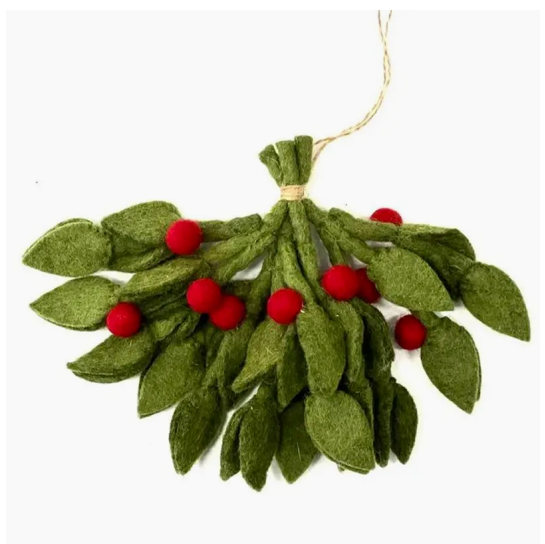 Felt Misteltoe with Holly berries