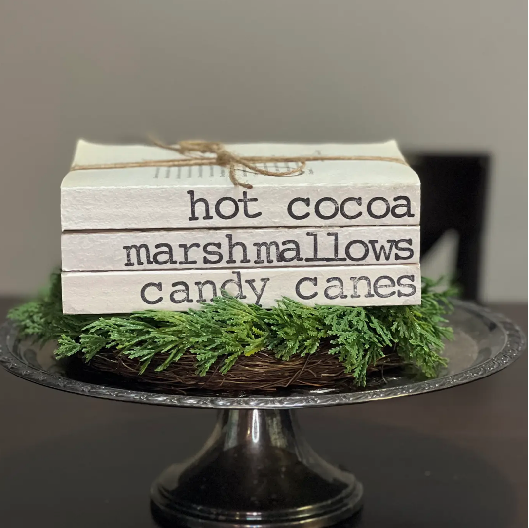 Hot Cocoa Marshmallows Candy Canes Book Stack