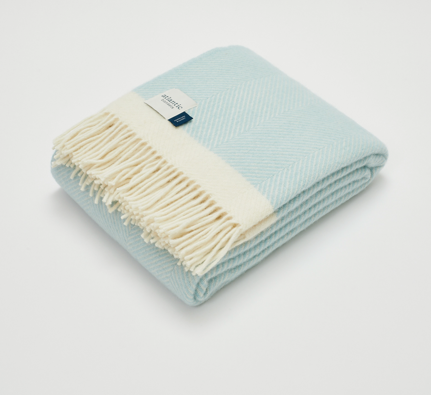 Light Duck Egg Blue Herringbone Wool Blanket