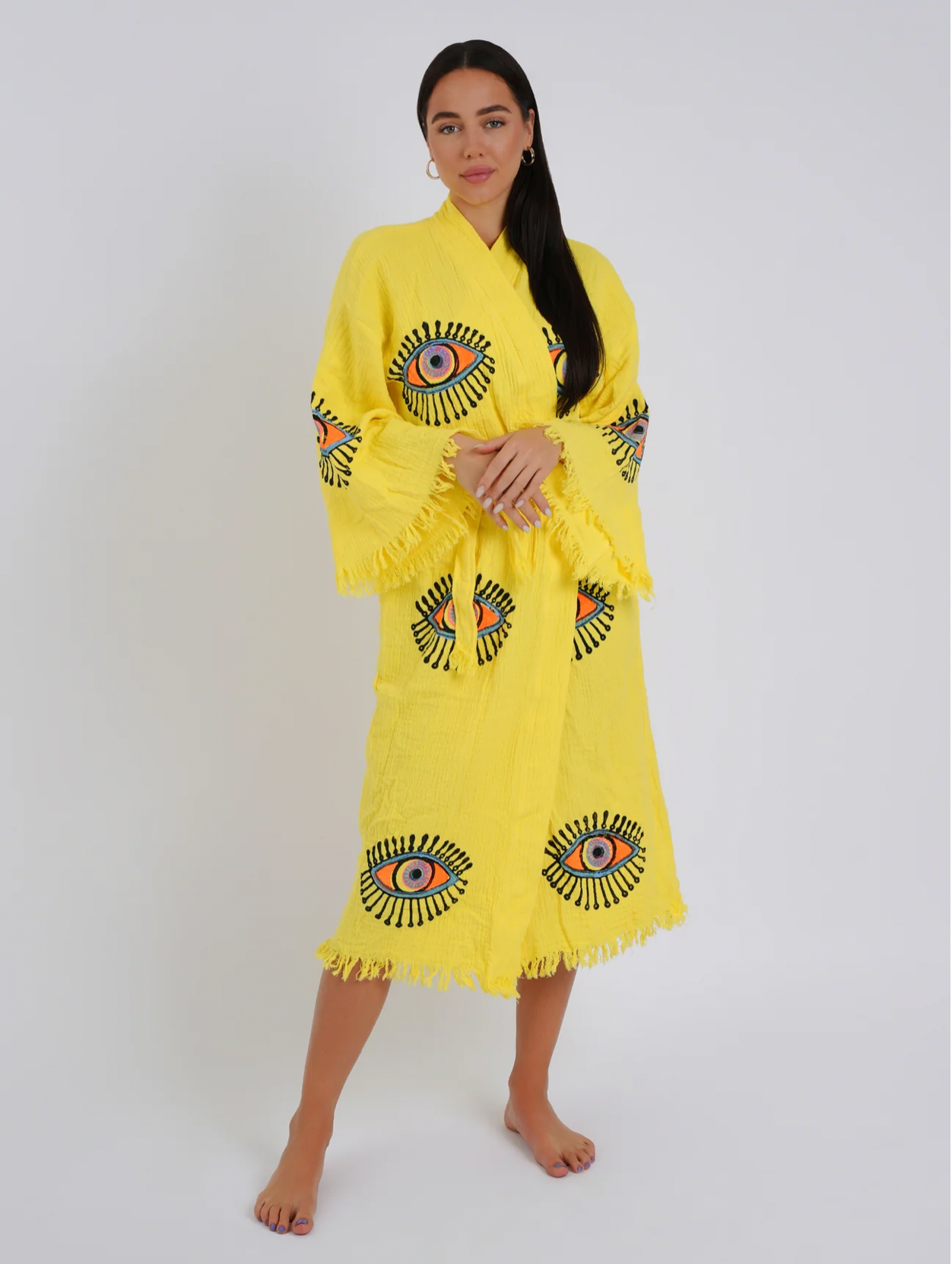 Kimono Robe - Yellow Evil Eye