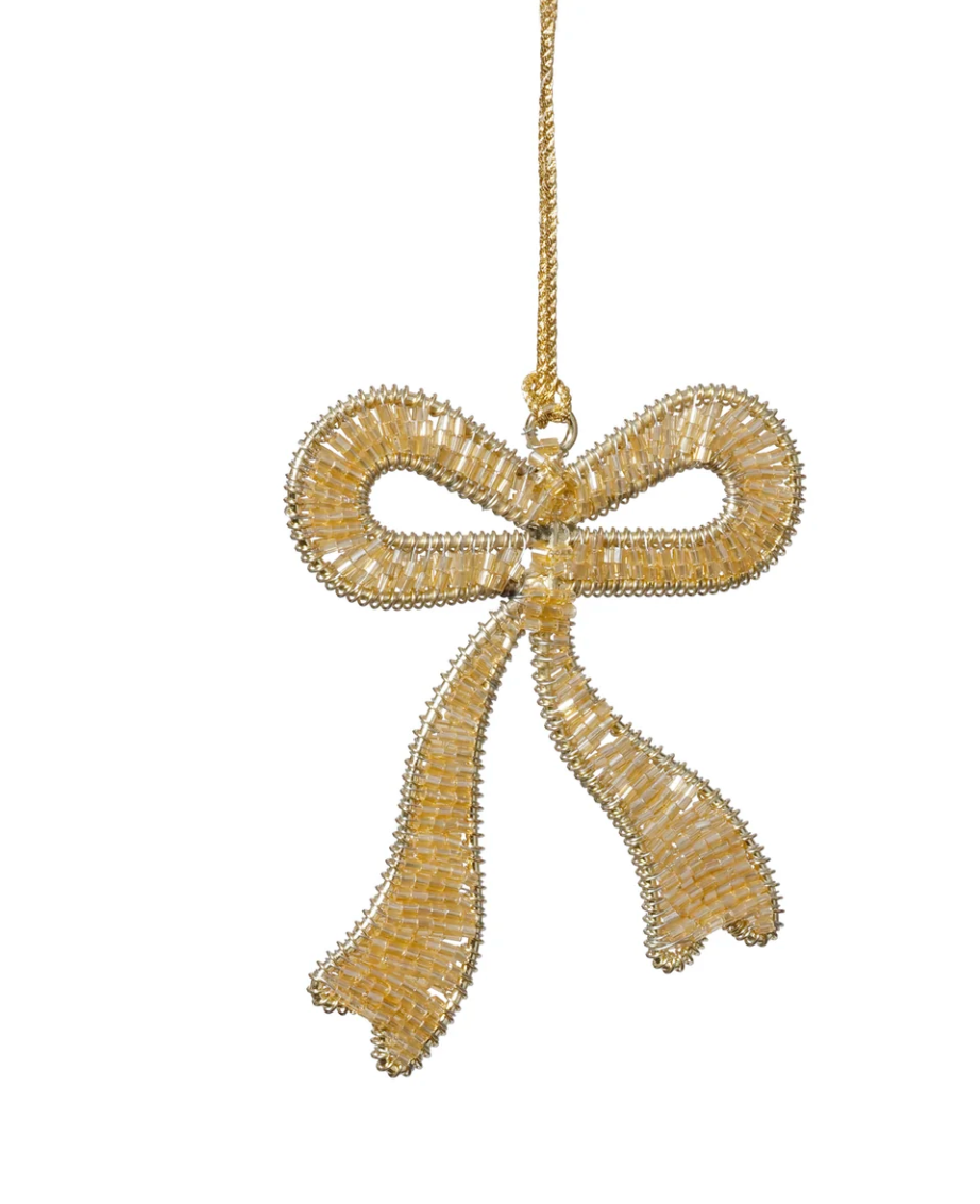 Sm. Beaded Bow Gold Ornament