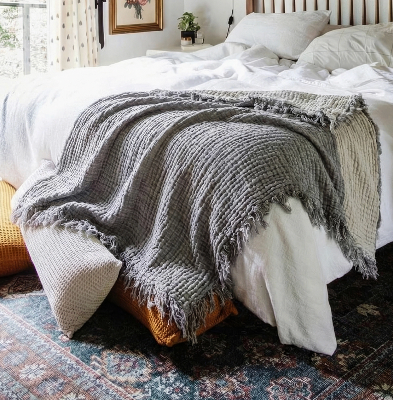 Muslin Cotton Throw- Grey
