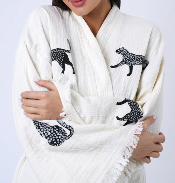 Kimono Robe - Black Leopard