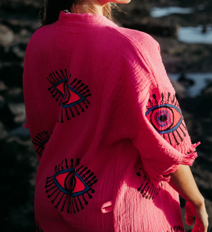 Mini Kimono Robe - Pink Evil Eye