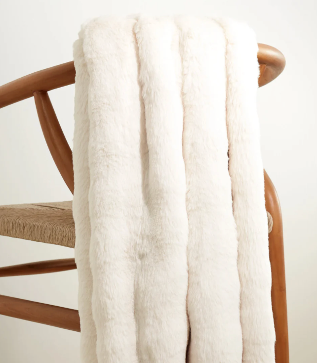 Faux-Fur Ivory Throw Blanket