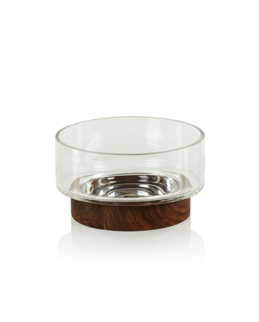 Small Glass Bowl on Walnut Wood Base