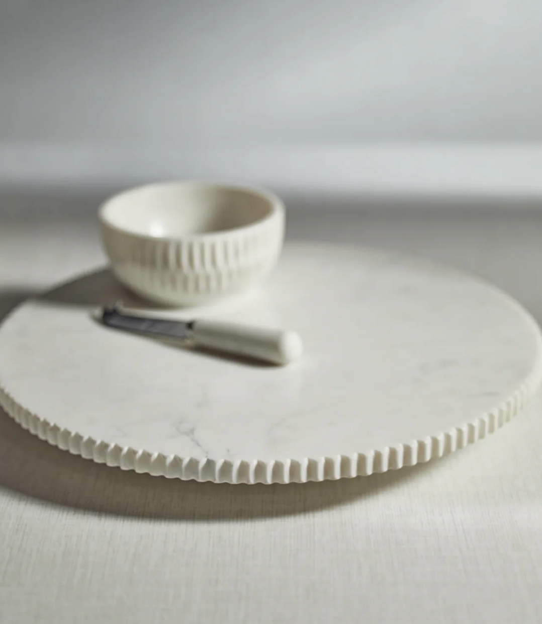 Ribbed White Marble Lazy Susan