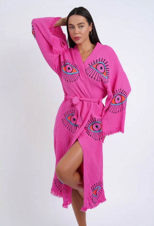 Kimono Robe - Pink Evil Eye