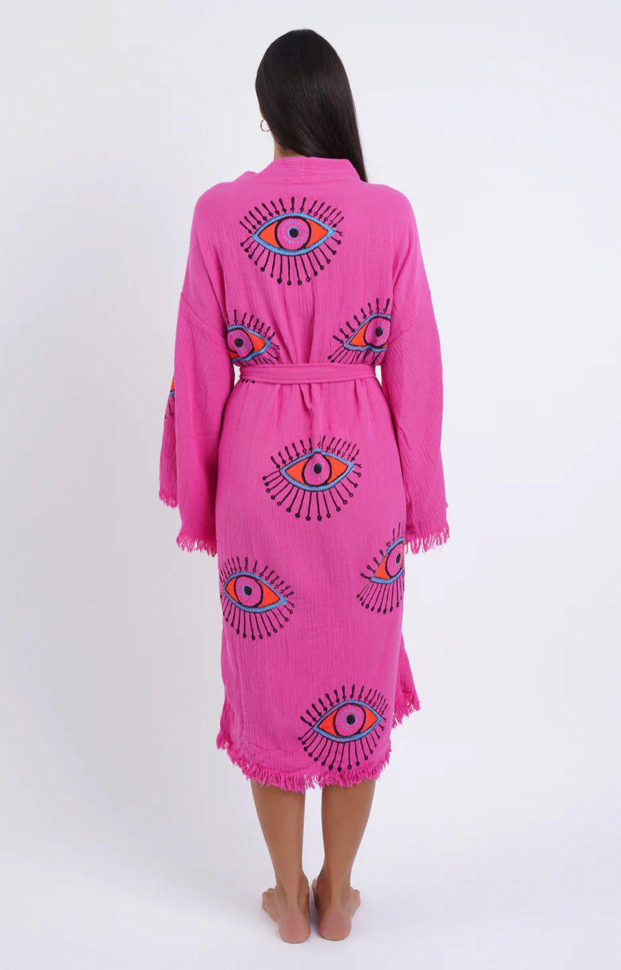 Kimono Robe - Pink Evil Eye