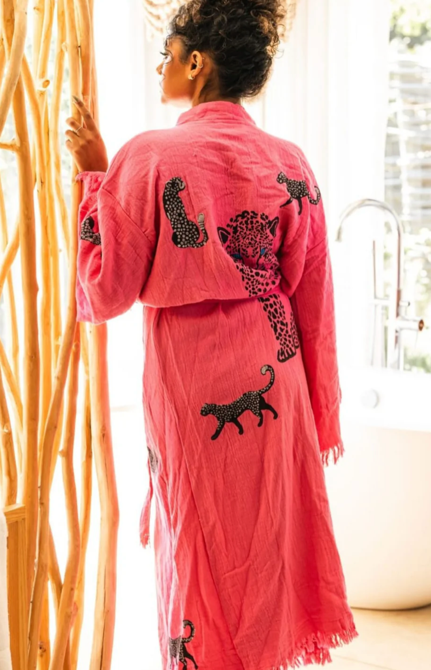 Kimono Robe - Pink Leopard