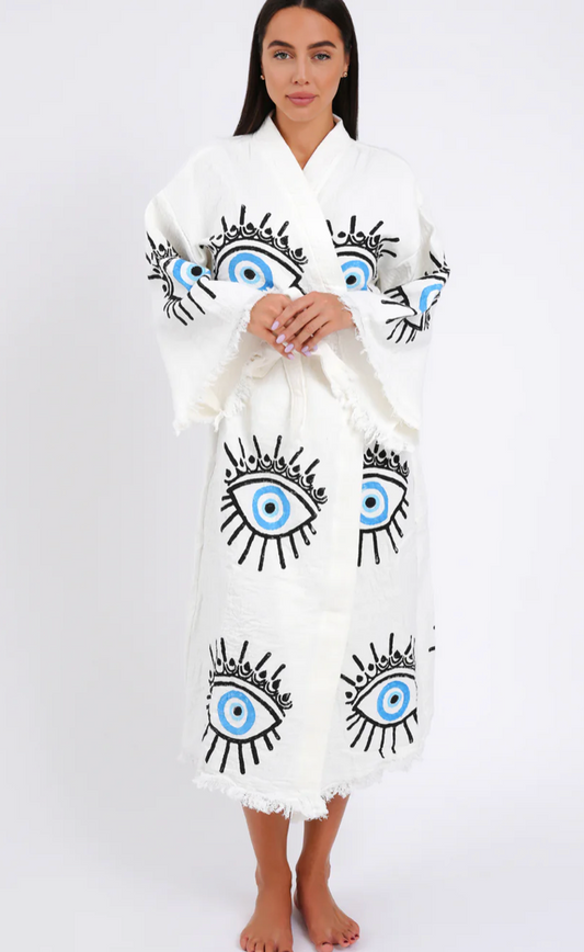 Kimono Robe - Blue Evil Eye Crown