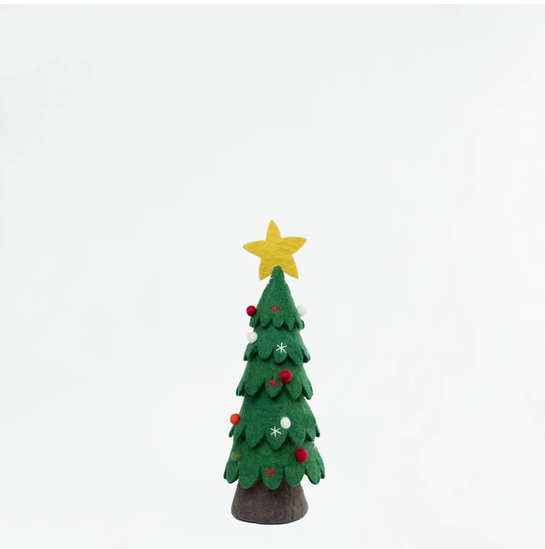 Small Green with Colored Balls Felt Christmas Tree