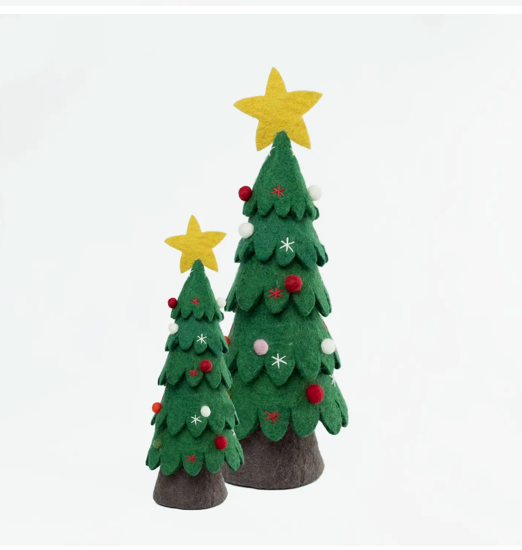Large Green With Colored Balls Felt Christmas Tree