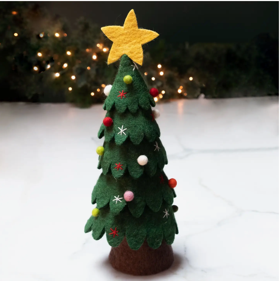 Large Green With Colored Balls Felt Christmas Tree