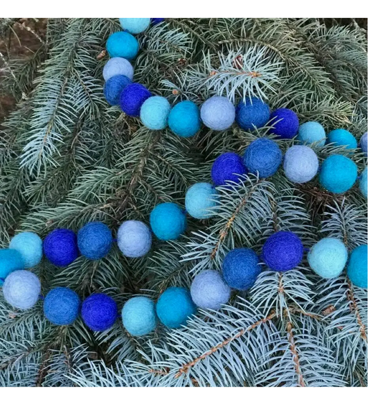 Blue Felt Garland Balls