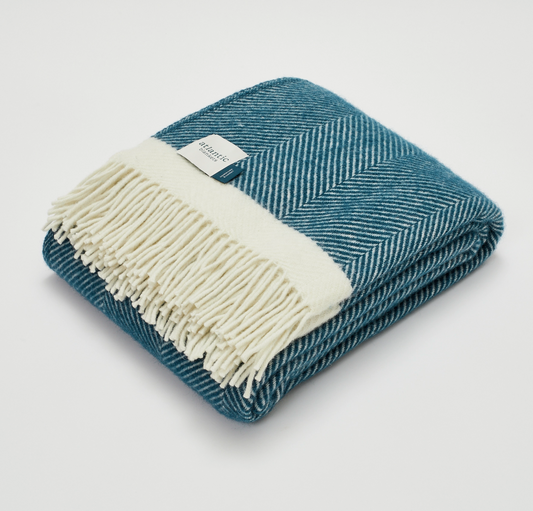 Sailor Blue Herringbone Wool Blanket