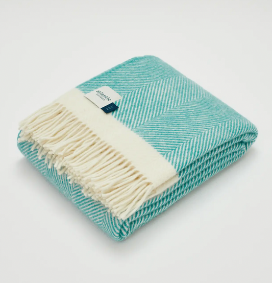 Turquoise Herringbone Wool Blanket