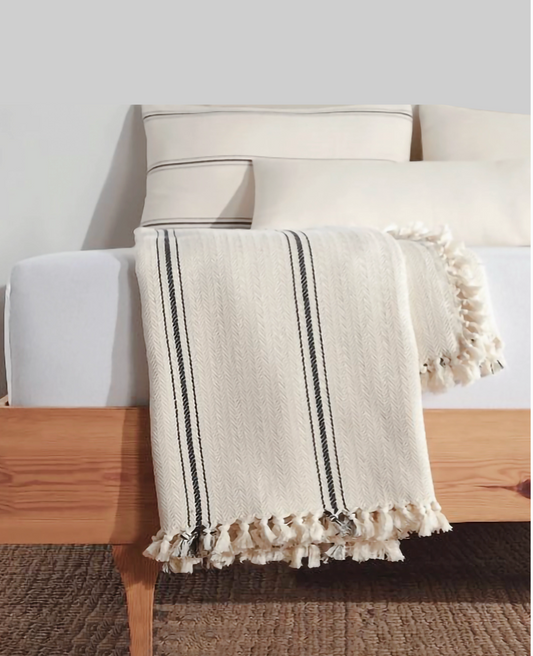 Cream With Black Stripes Throw