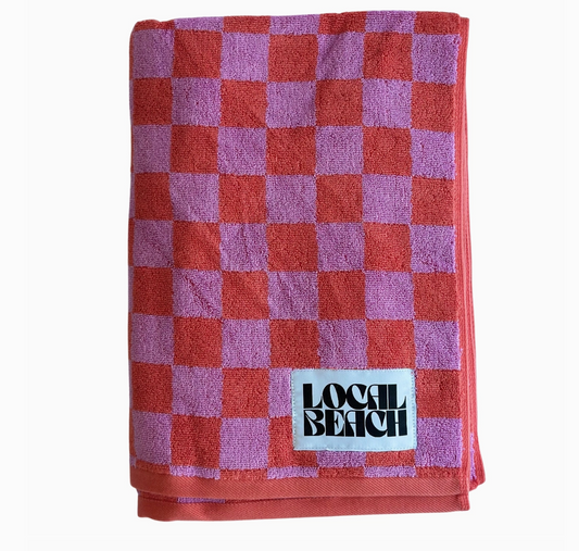 Coral/Lavender- Checker Beach Towel