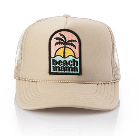 Khaki- Beach Mama Trucker Hat