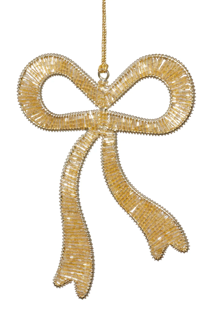 Lg. Beaded Bow Gold Ornament