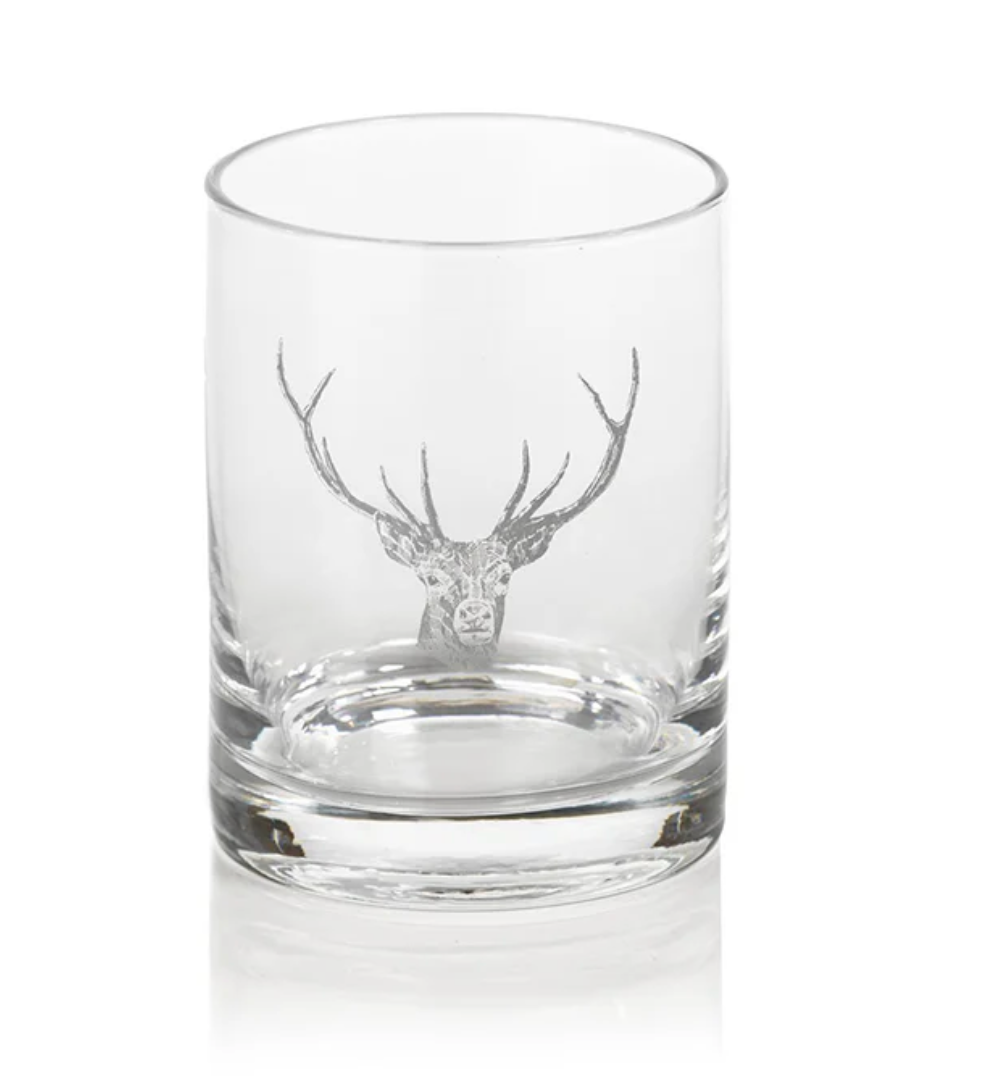 Stag Head Design Double Old Fashioned Glass