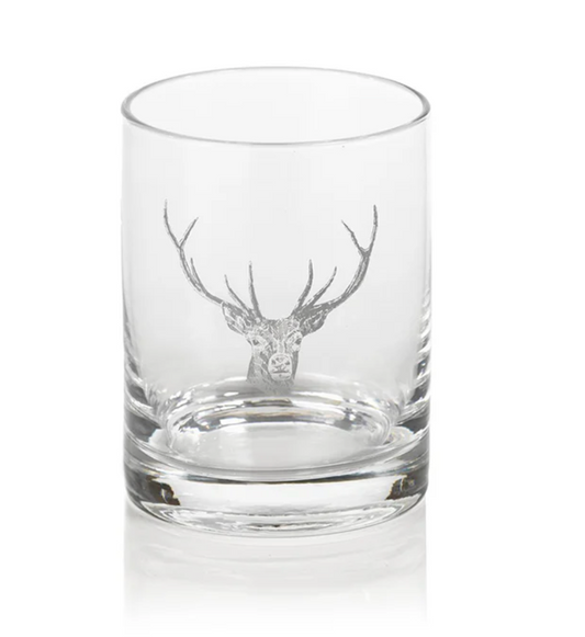 Stag Head Design Double Old Fashioned Glass