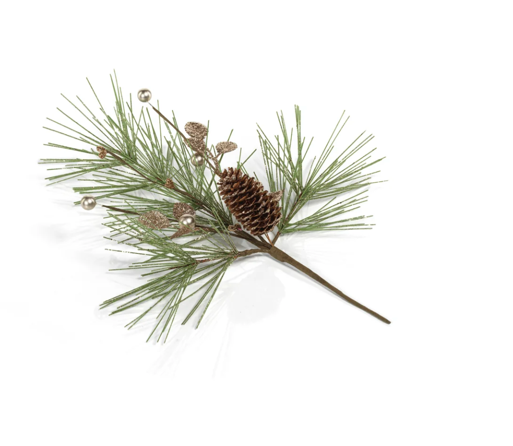 Sm.-Needle Pine Tree with Glitter Branch - Pine Cone Pick - Small