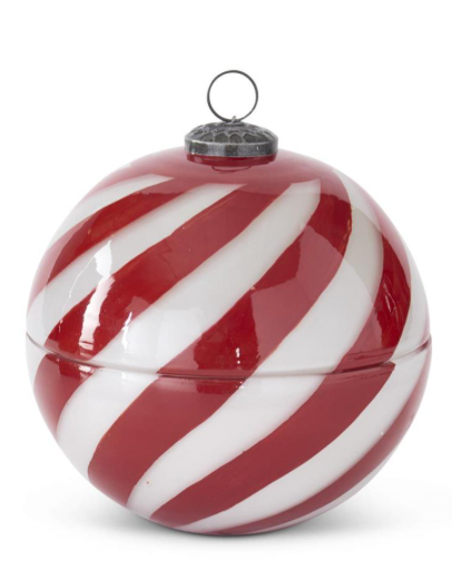 7 INCH RED & WHITE STRIPED FILLED ORNAMENT