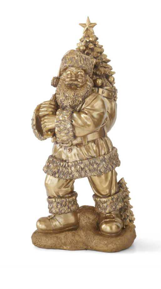23 INCH ANTIQUE GOLD RESIN SANTA