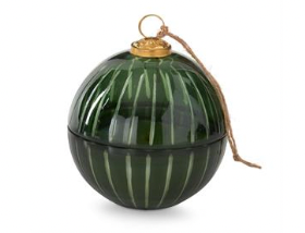 5 INCH GREEN ETCHED GLASS FILLED ORNAMENT CANDLE
