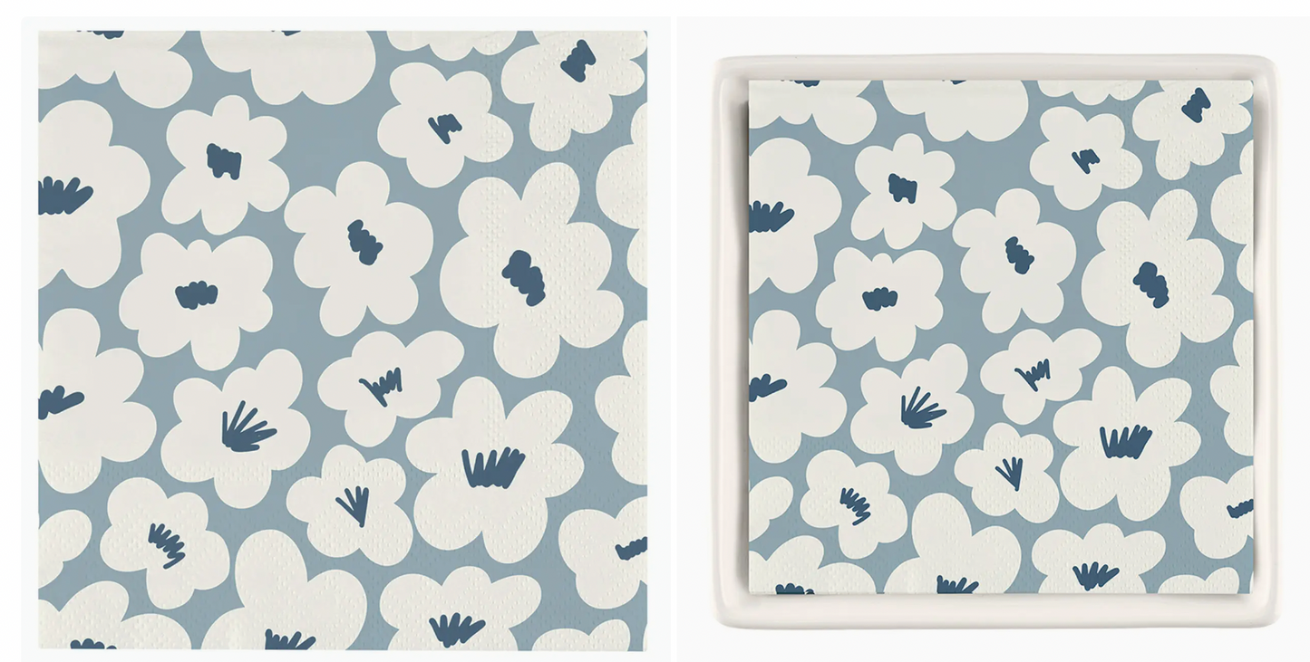 White Flowers Napkin/ Tray