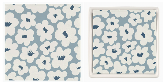 White Flowers Napkin/ Tray