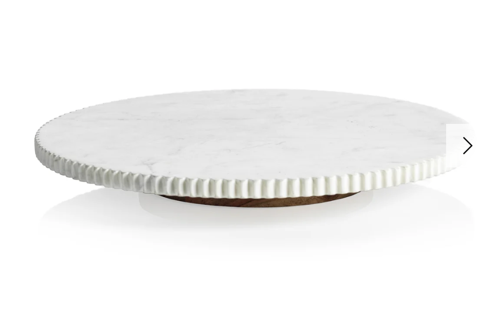 Ribbed Finish White Marble Lazy Susan