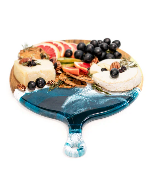 Round Acacia Cheese Board - Navy Metallic