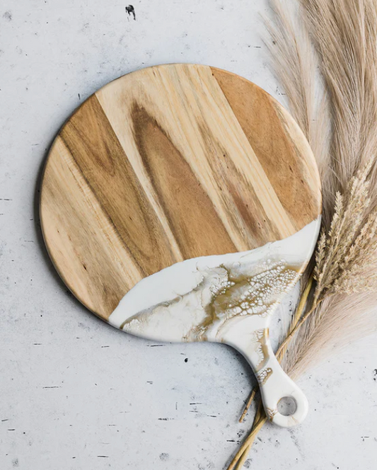 Round Acacia Cheese Board - Gold Quartz